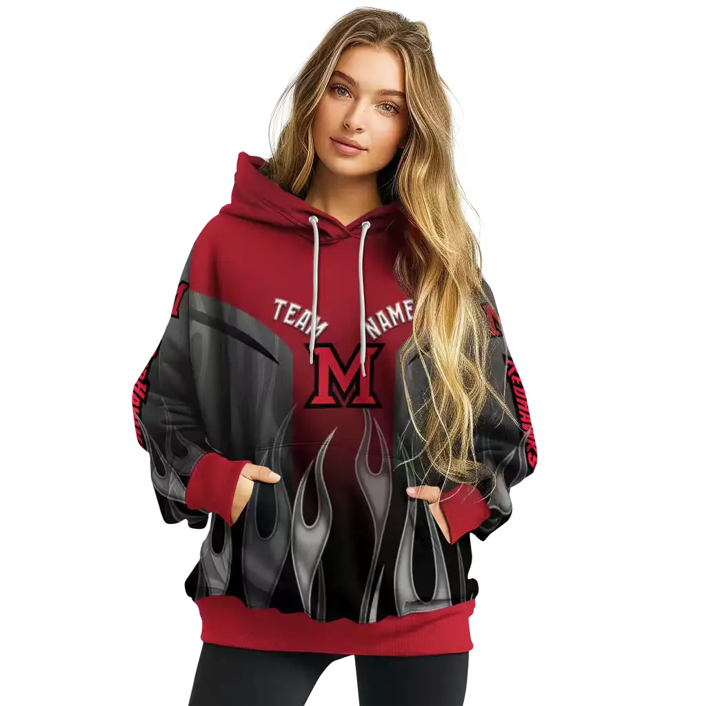 customized miami redhawks flame design red hoodie high quality customized miami redhawks flame design red hoodie high quality