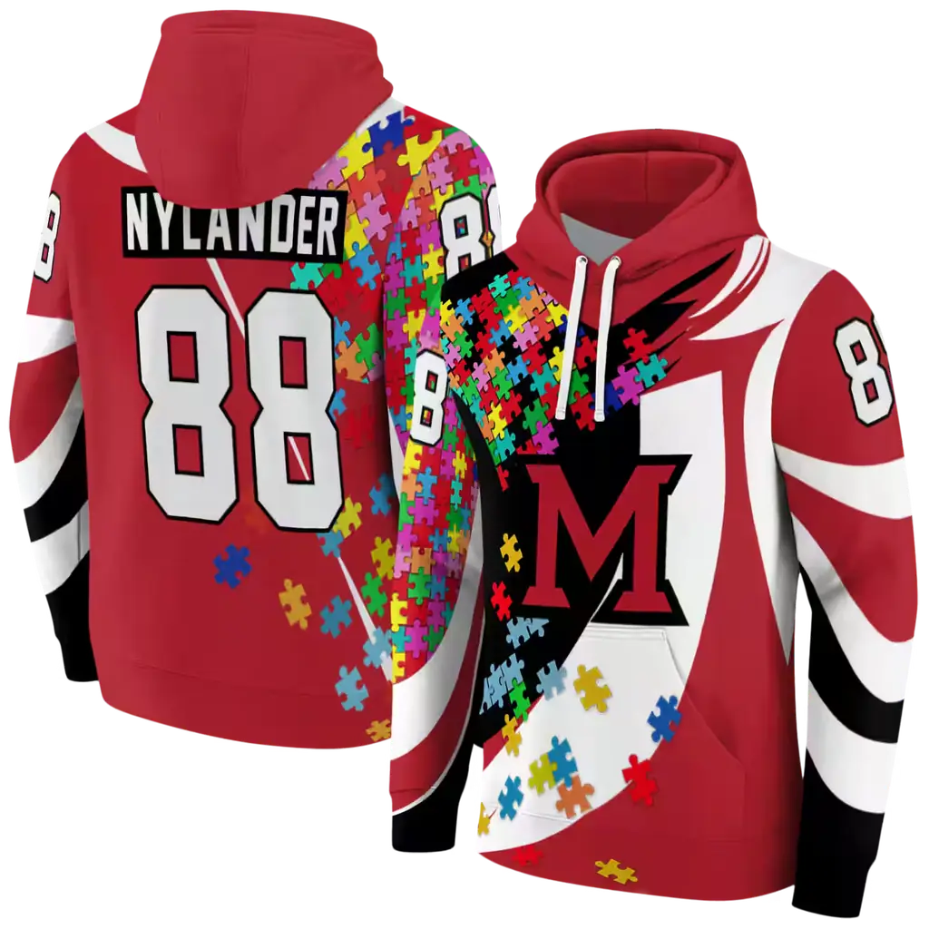 customized miami redhawks puzzle pieces red hoodie fashion forward customized miami redhawks puzzle pieces red hoodie fashion forward