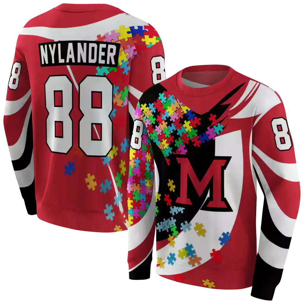 customized miami redhawks puzzle pieces red hoodie premium grade customized miami redhawks puzzle pieces red hoodie premium grade