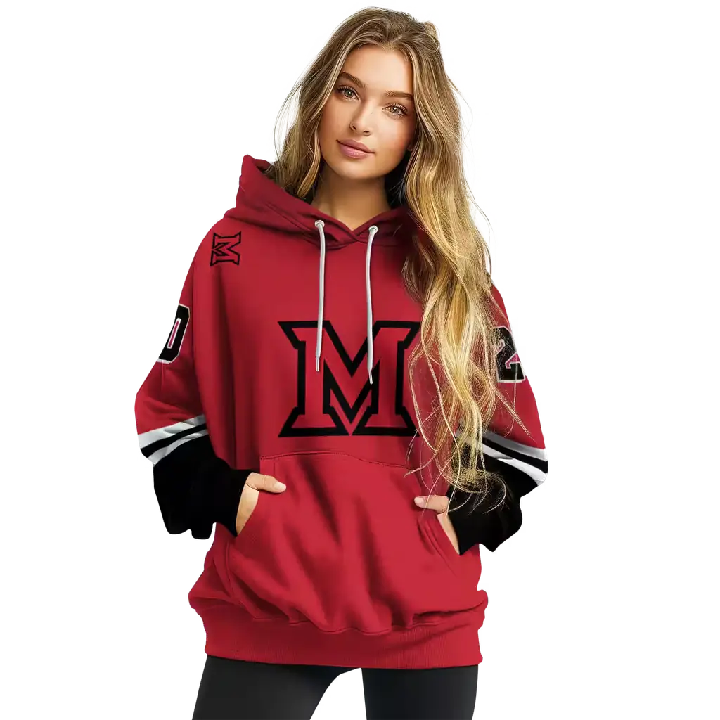customized miami redhawks striped sleeves red hoodie high quality customized miami redhawks striped sleeves red hoodie high quality