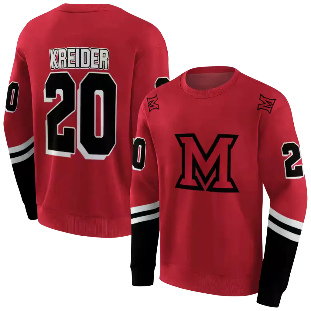 customized miami redhawks striped sleeves red hoodie premium grade customized miami redhawks striped sleeves red hoodie premium grade