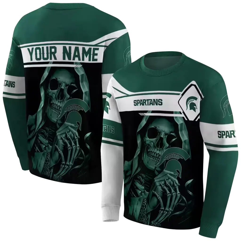 customized michigan state spartans grim reaper green black hoodie premium grade customized michigan state spartans grim reaper green black hoodie premium grade