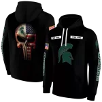 customized michigan state spartans punisher skull black hoodie best selling