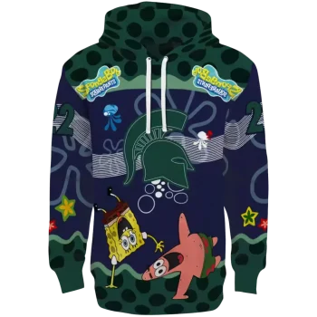 customized michigan state spartans spongebob patrick star green navy hoodie best selling