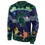 customized michigan state spartans spongebob patrick star green navy hoodie best selling