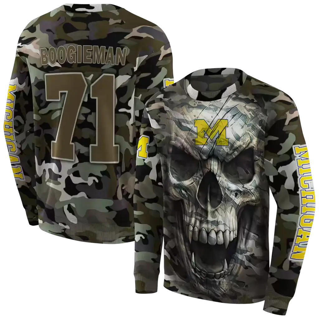 customized michigan wolverines camo skull hoodie premium grade customized michigan wolverines camo skull hoodie premium grade