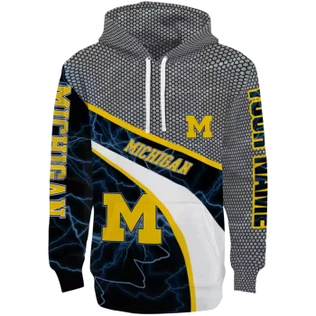 customized michigan wolverines hexagonal mesh blue black gray hoodie best selling