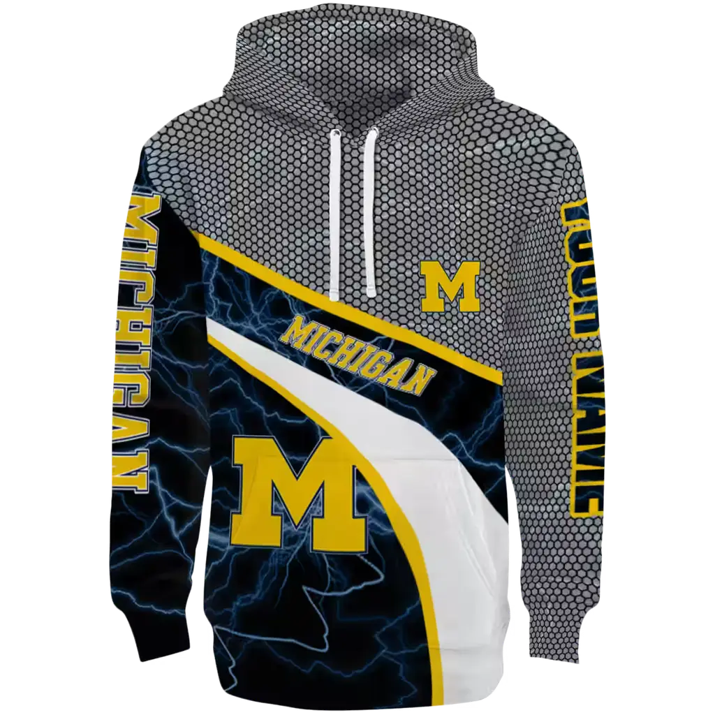 customized michigan wolverines hexagonal mesh blue black gray hoodie best selling customized michigan wolverines hexagonal mesh blue black gray hoodie best selling