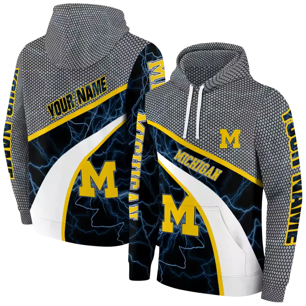 customized michigan wolverines hexagonal mesh blue black gray hoodie fashion forward customized michigan wolverines hexagonal mesh blue black gray hoodie fashion forward