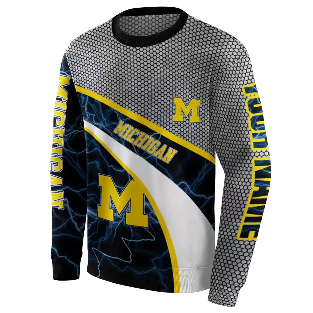 customized michigan wolverines hexagonal mesh blue black gray hoodie new arrival customized michigan wolverines hexagonal mesh blue black gray hoodie new arrival