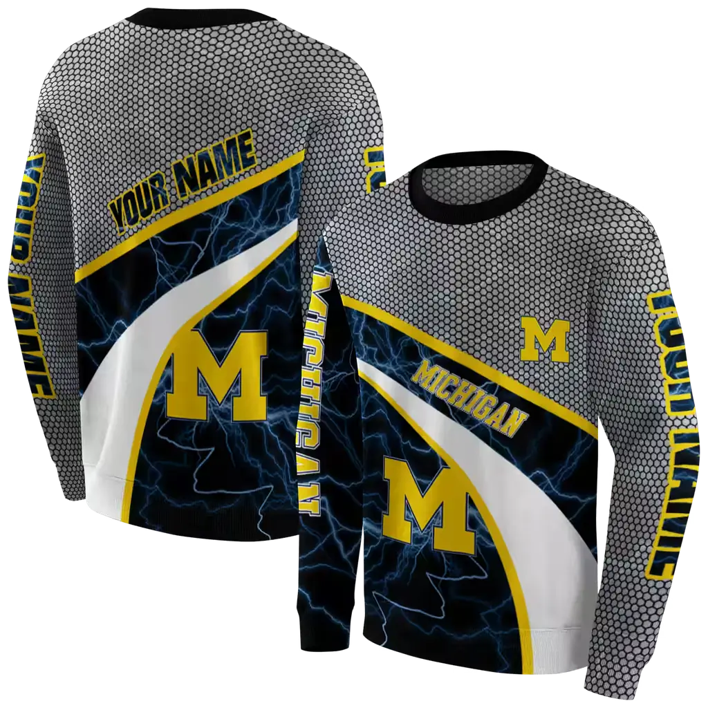 customized michigan wolverines hexagonal mesh blue black gray hoodie premium grade customized michigan wolverines hexagonal mesh blue black gray hoodie premium grade