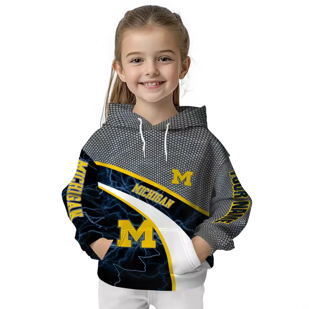 customized michigan wolverines hexagonal mesh blue black gray hoodie top rated customized michigan wolverines hexagonal mesh blue black gray hoodie top rated