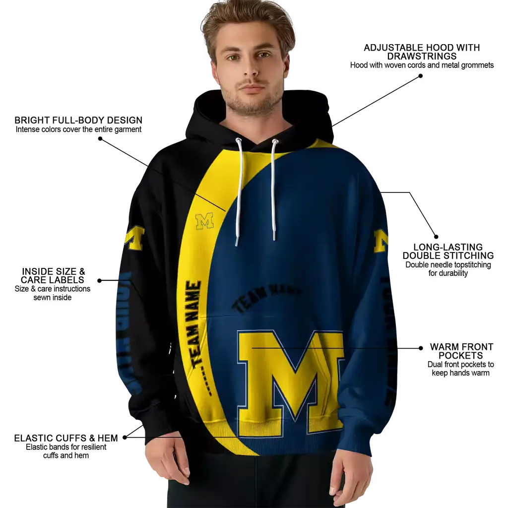 customized michigan wolverines minimalist design blue black hoodie latest model customized michigan wolverines minimalist design blue black hoodie latest model