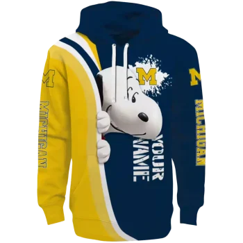 customized michigan wolverines peeking snoopy blue hoodie best selling