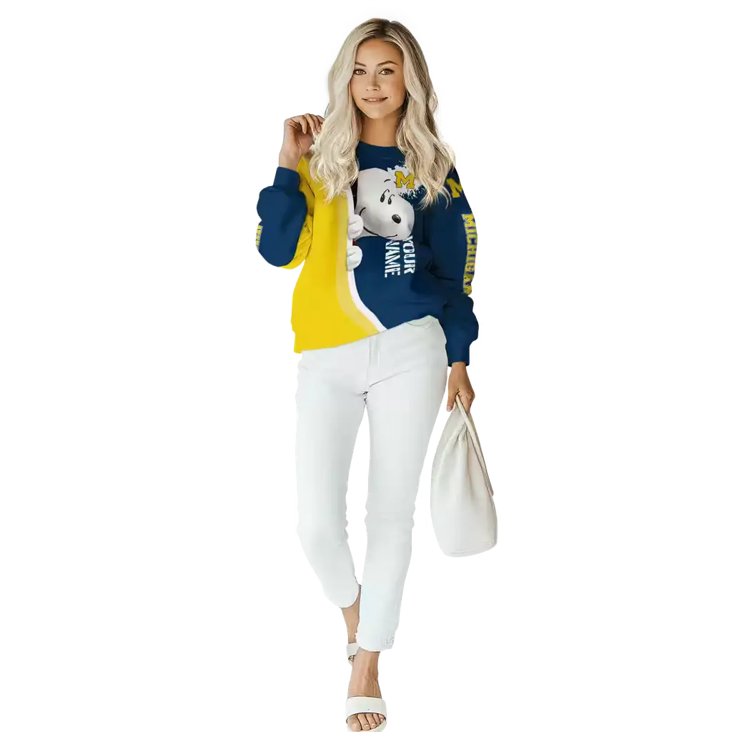 customized michigan wolverines peeking snoopy blue hoodie trendy customized michigan wolverines peeking snoopy blue hoodie trendy