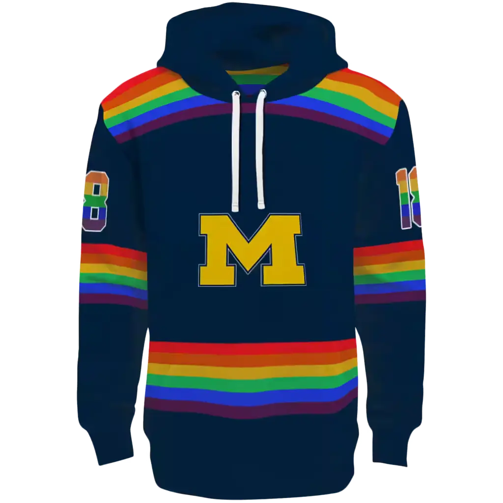 customized michigan wolverines rainbow stripes blue hoodie best selling customized michigan wolverines rainbow stripes blue hoodie best selling