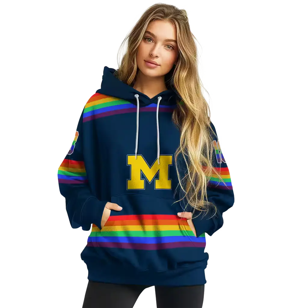 customized michigan wolverines rainbow stripes blue hoodie high quality customized michigan wolverines rainbow stripes blue hoodie high quality