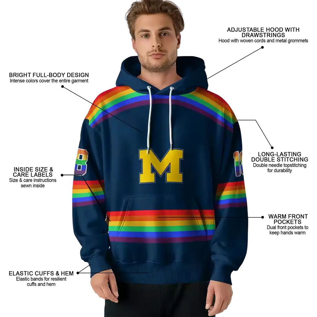 customized michigan wolverines rainbow stripes blue hoodie latest model customized michigan wolverines rainbow stripes blue hoodie latest model