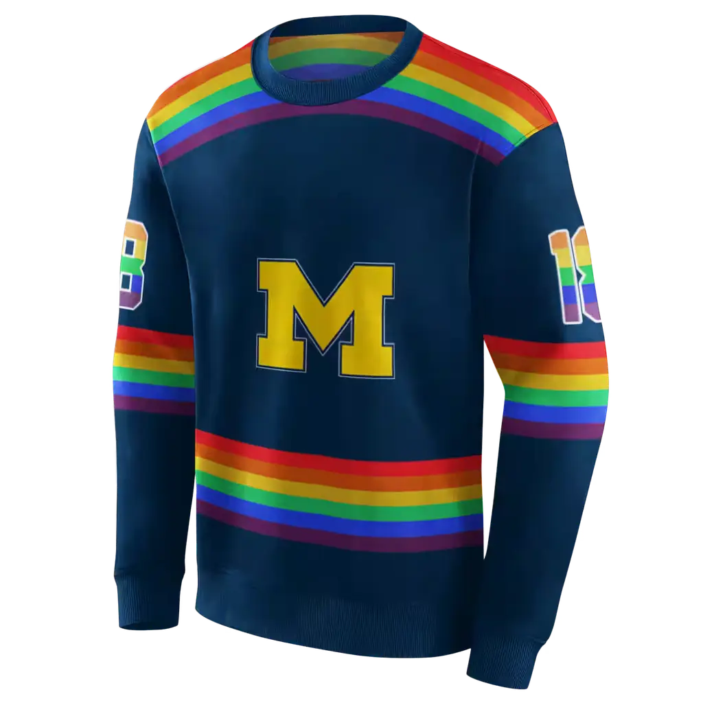 customized michigan wolverines rainbow stripes blue hoodie new arrival customized michigan wolverines rainbow stripes blue hoodie new arrival