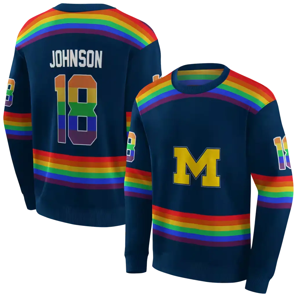 customized michigan wolverines rainbow stripes blue hoodie premium grade customized michigan wolverines rainbow stripes blue hoodie premium grade