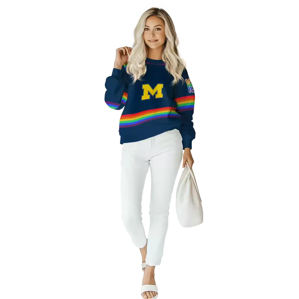 customized michigan wolverines rainbow stripes blue hoodie trendy customized michigan wolverines rainbow stripes blue hoodie trendy