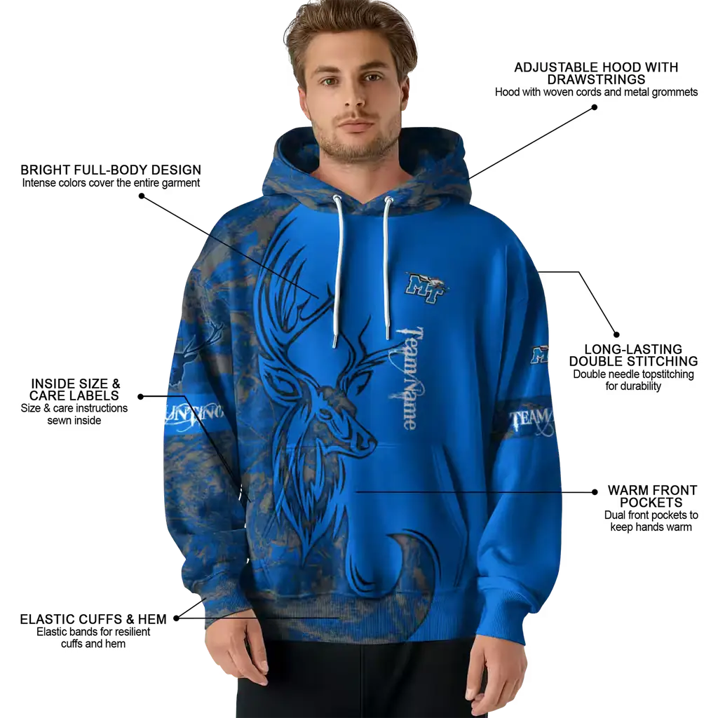 customized middle tennessee blue raiders deer silhouette blue hoodie latest model customized middle tennessee blue raiders deer silhouette blue hoodie latest model