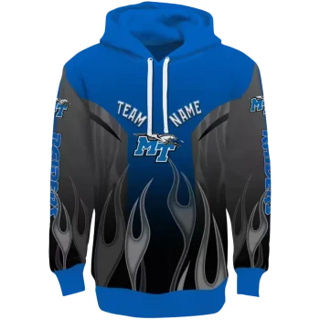 customized middle tennessee blue raiders flame design blue hoodie best selling