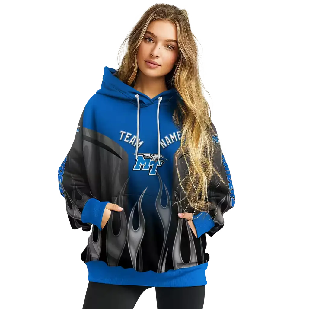 customized middle tennessee blue raiders flame design blue hoodie high quality customized middle tennessee blue raiders flame design blue hoodie high quality