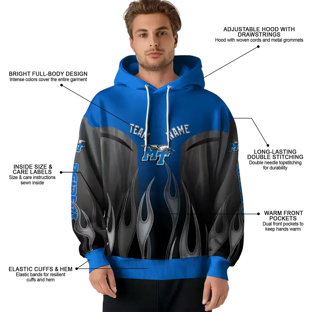 customized middle tennessee blue raiders flame design blue hoodie latest model customized middle tennessee blue raiders flame design blue hoodie latest model