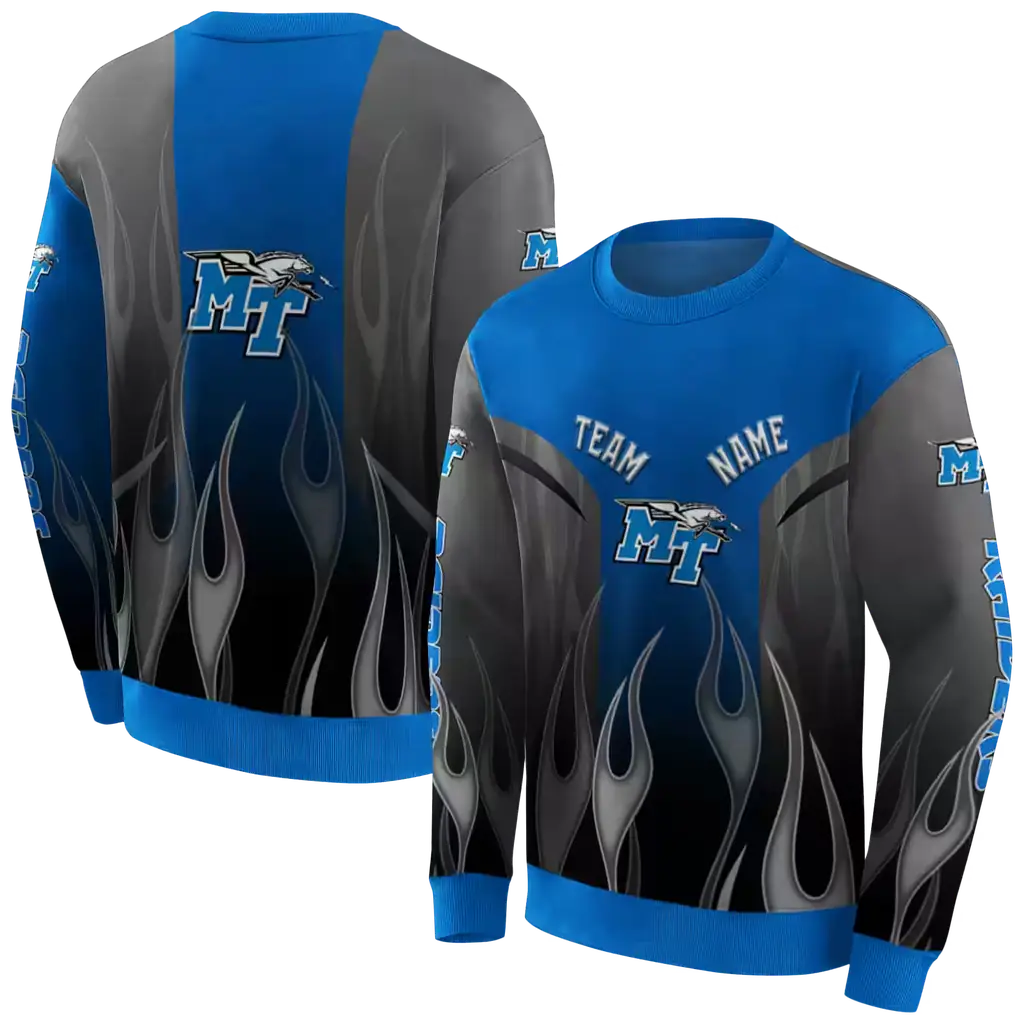 customized middle tennessee blue raiders flame design blue hoodie premium grade customized middle tennessee blue raiders flame design blue hoodie premium grade