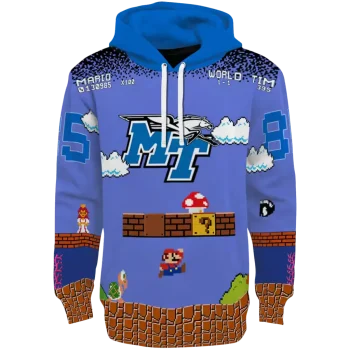 customized middle tennessee blue raiders mario blue black hoodie best selling