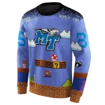 customized middle tennessee blue raiders mario blue black hoodie best selling