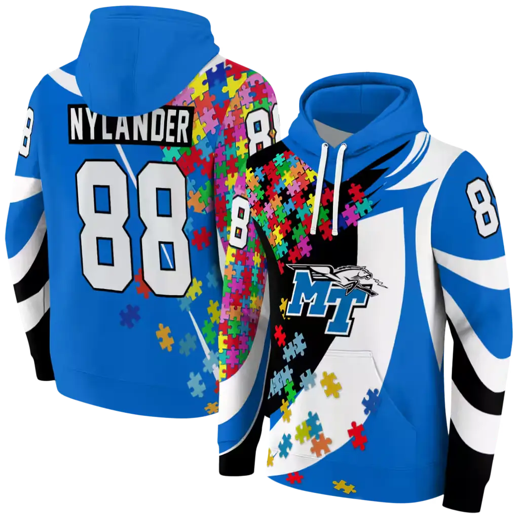 customized middle tennessee blue raiders puzzle pieces blue hoodie fashion forward customized middle tennessee blue raiders puzzle pieces blue hoodie fashion forward