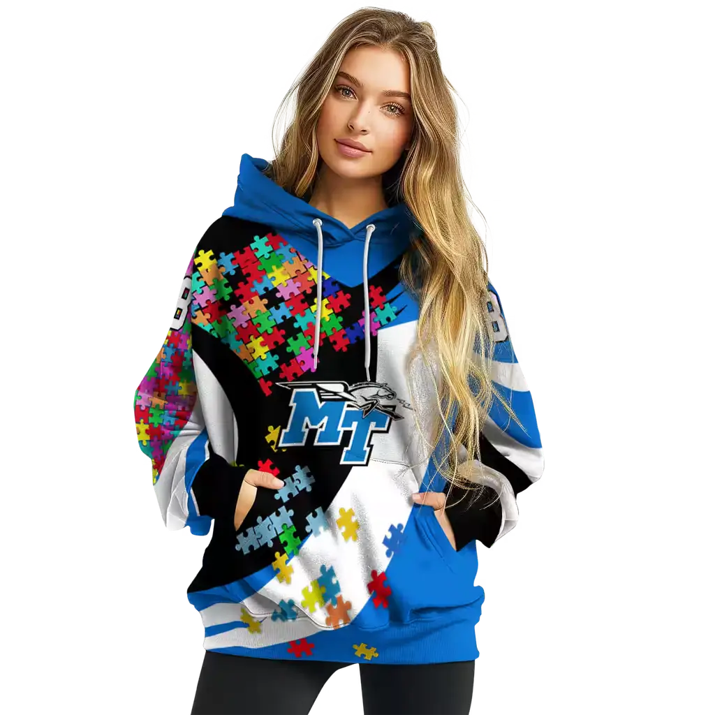 customized middle tennessee blue raiders puzzle pieces blue hoodie high quality customized middle tennessee blue raiders puzzle pieces blue hoodie high quality