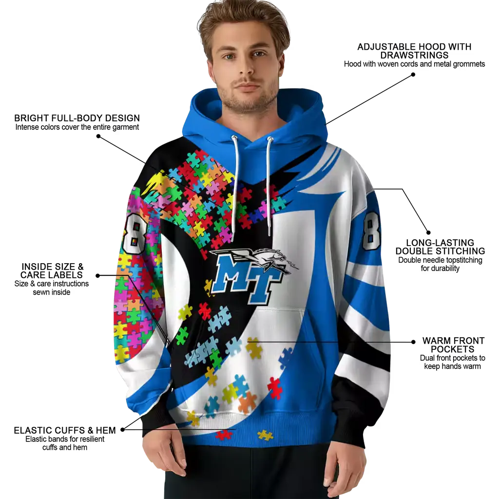 customized middle tennessee blue raiders puzzle pieces blue hoodie latest model customized middle tennessee blue raiders puzzle pieces blue hoodie latest model