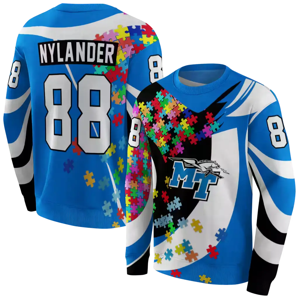 customized middle tennessee blue raiders puzzle pieces blue hoodie premium grade customized middle tennessee blue raiders puzzle pieces blue hoodie premium grade