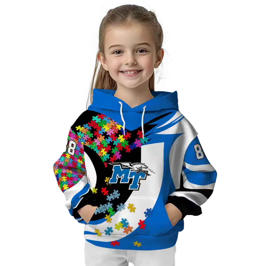 customized middle tennessee blue raiders puzzle pieces blue hoodie top rated customized middle tennessee blue raiders puzzle pieces blue hoodie top rated