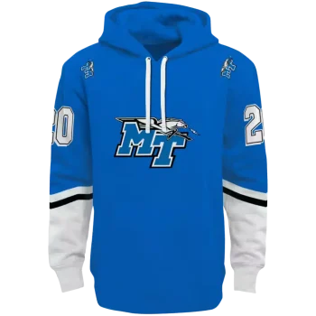 customized middle tennessee blue raiders striped sleeves blue hoodie best selling