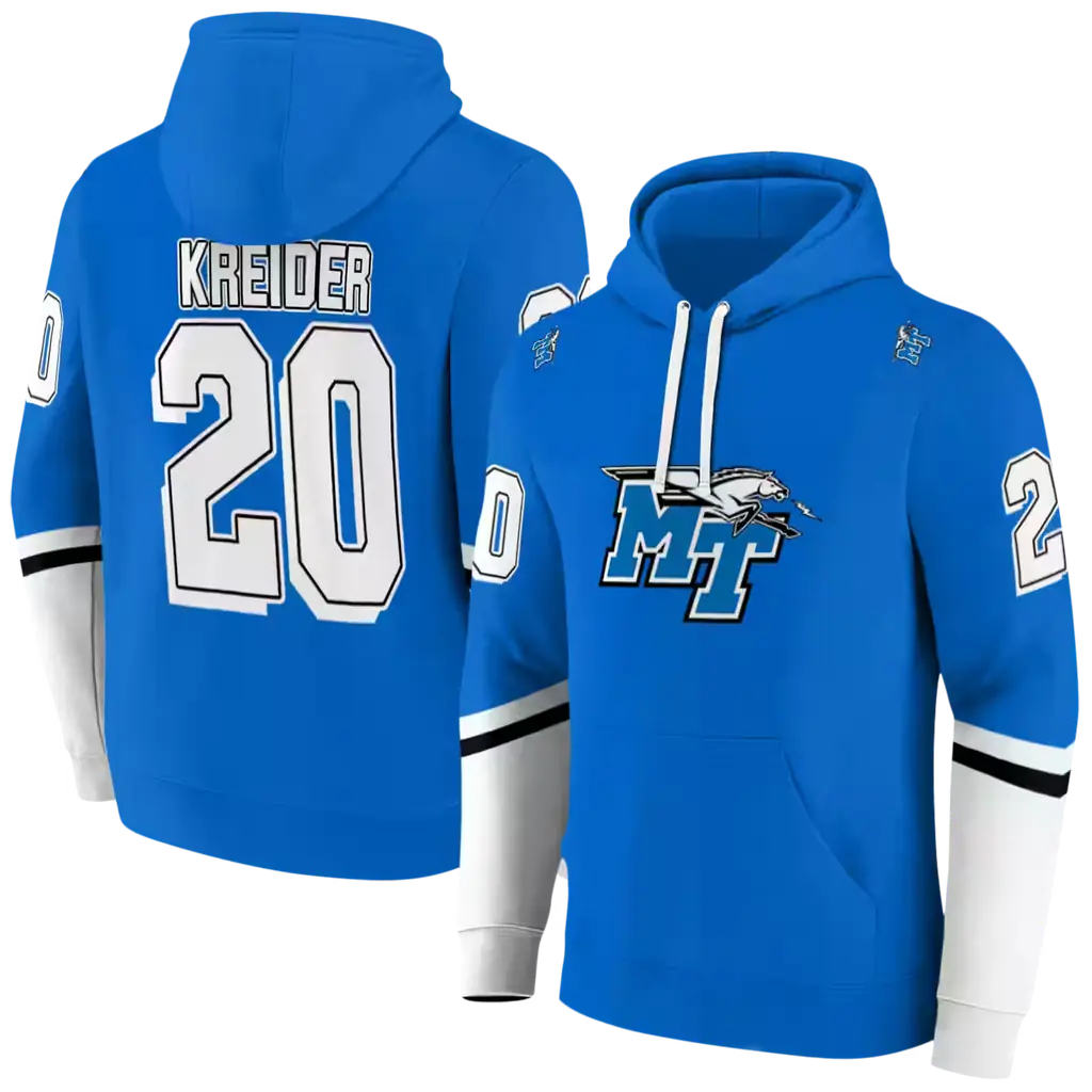 customized middle tennessee blue raiders striped sleeves blue hoodie fashion forward customized middle tennessee blue raiders striped sleeves blue hoodie fashion forward