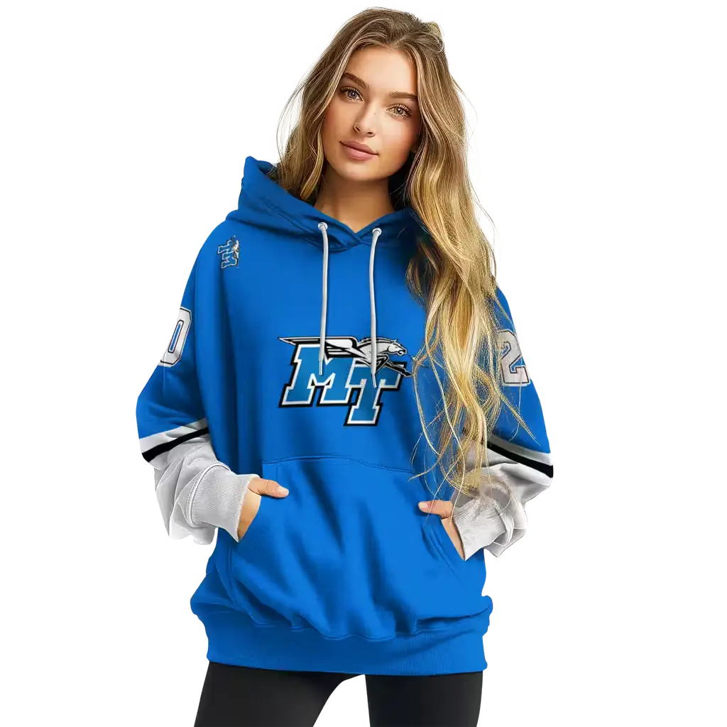 customized middle tennessee blue raiders striped sleeves blue hoodie high quality customized middle tennessee blue raiders striped sleeves blue hoodie high quality