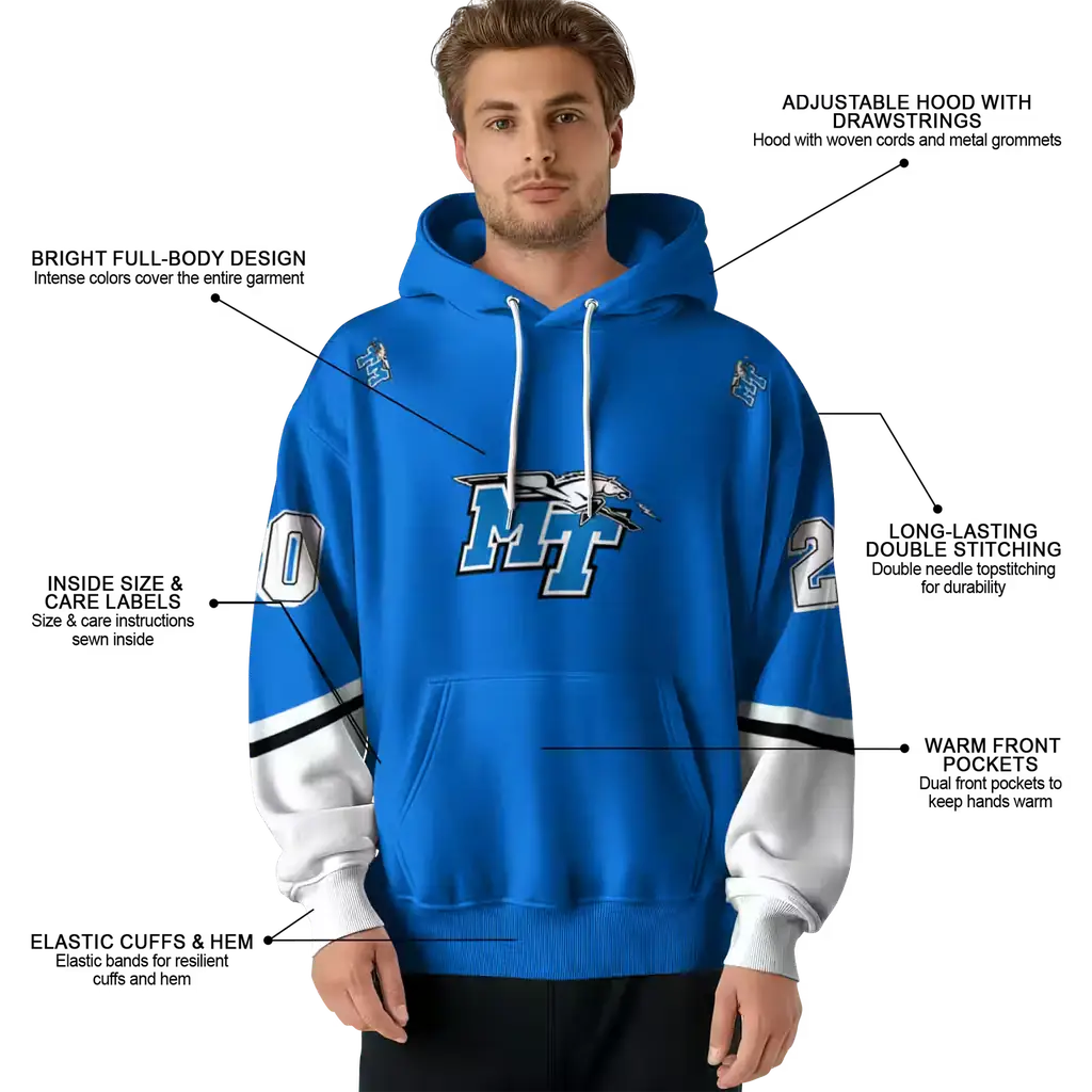 customized middle tennessee blue raiders striped sleeves blue hoodie latest model customized middle tennessee blue raiders striped sleeves blue hoodie latest model
