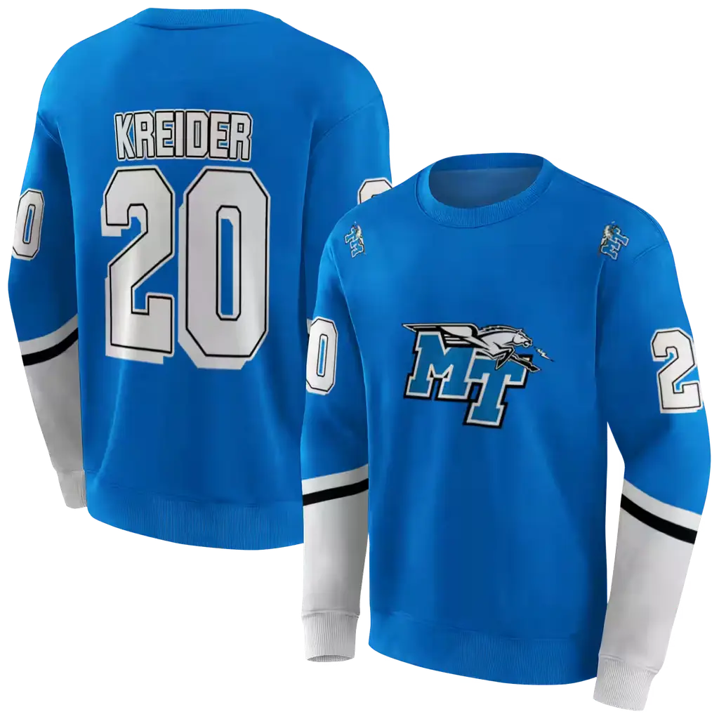 customized middle tennessee blue raiders striped sleeves blue hoodie premium grade customized middle tennessee blue raiders striped sleeves blue hoodie premium grade