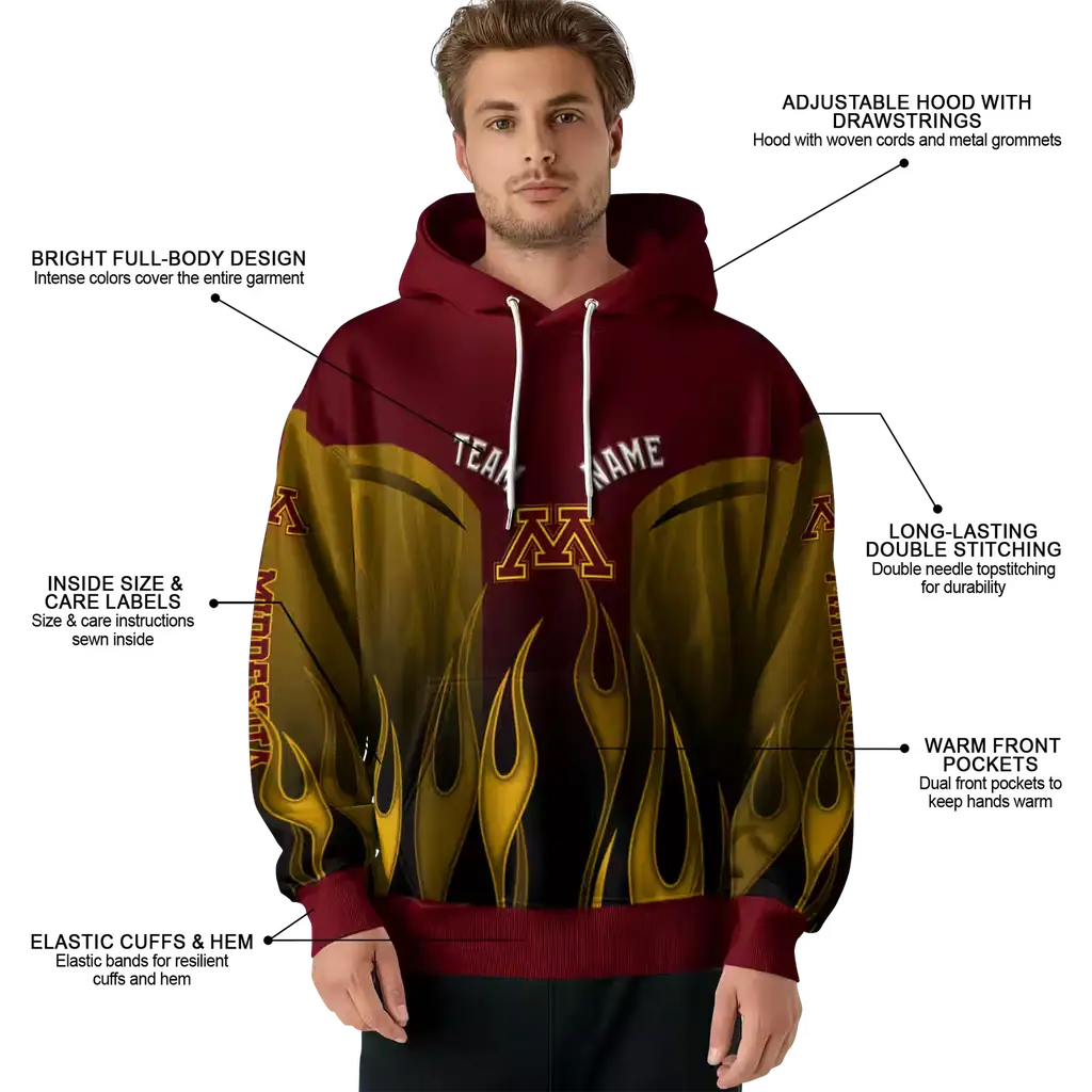 customized minnesota golden gophers flame design maroon hoodie latest model customized minnesota golden gophers flame design maroon hoodie latest model