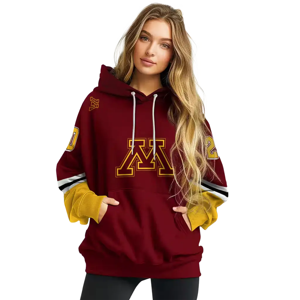 customized minnesota golden gophers striped sleeves maroon hoodie high quality customized minnesota golden gophers striped sleeves maroon hoodie high quality