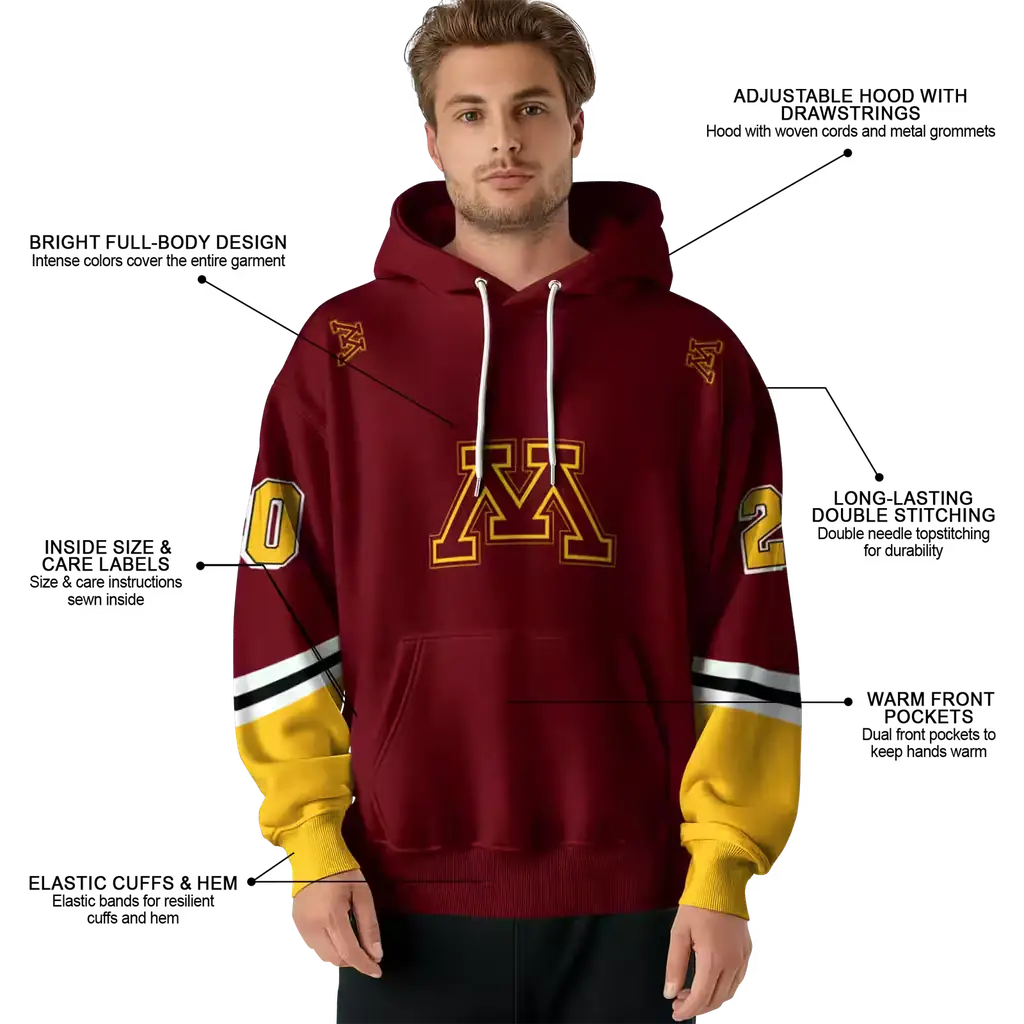 customized minnesota golden gophers striped sleeves maroon hoodie latest model customized minnesota golden gophers striped sleeves maroon hoodie latest model