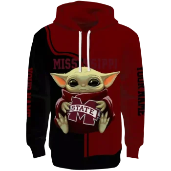 customized mississippi state bulldogs baby yoda maroon black hoodie best selling