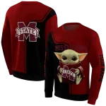 customized mississippi state bulldogs baby yoda maroon black hoodie best selling