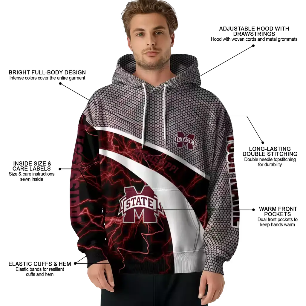 customized mississippi state bulldogs hexagonal mesh maroon black gray hoodie latest model customized mississippi state bulldogs hexagonal mesh maroon black gray hoodie latest model
