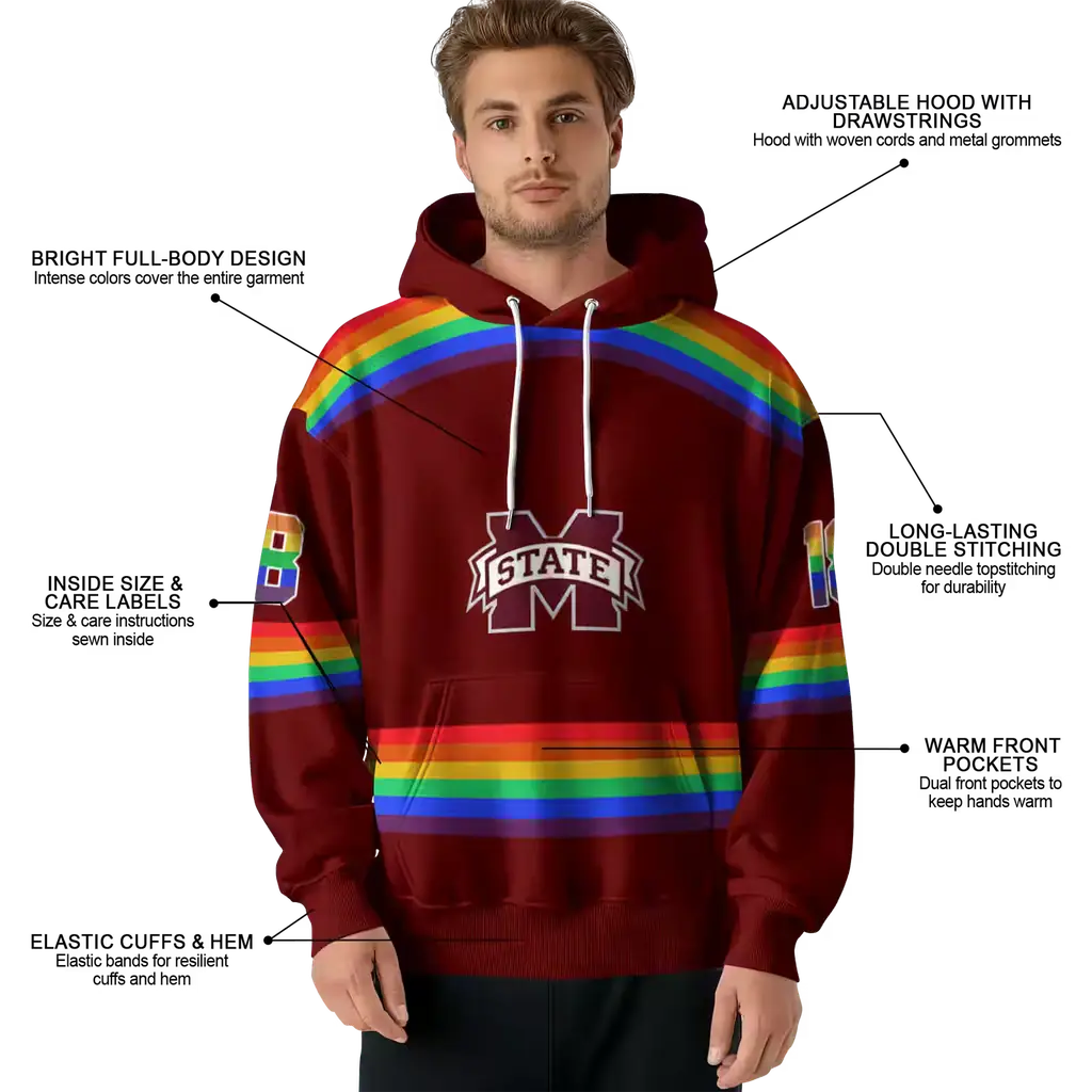 customized mississippi state bulldogs rainbow stripes maroon hoodie latest model customized mississippi state bulldogs rainbow stripes maroon hoodie latest model