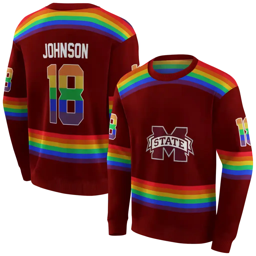 customized mississippi state bulldogs rainbow stripes maroon hoodie premium grade customized mississippi state bulldogs rainbow stripes maroon hoodie premium grade